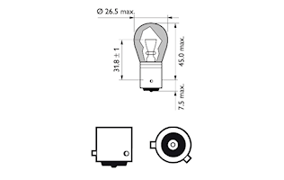 Glödlampa 12V 21W BAU15s gul