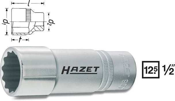 Hylsa 1/2" 12-kant 12mm 85mm